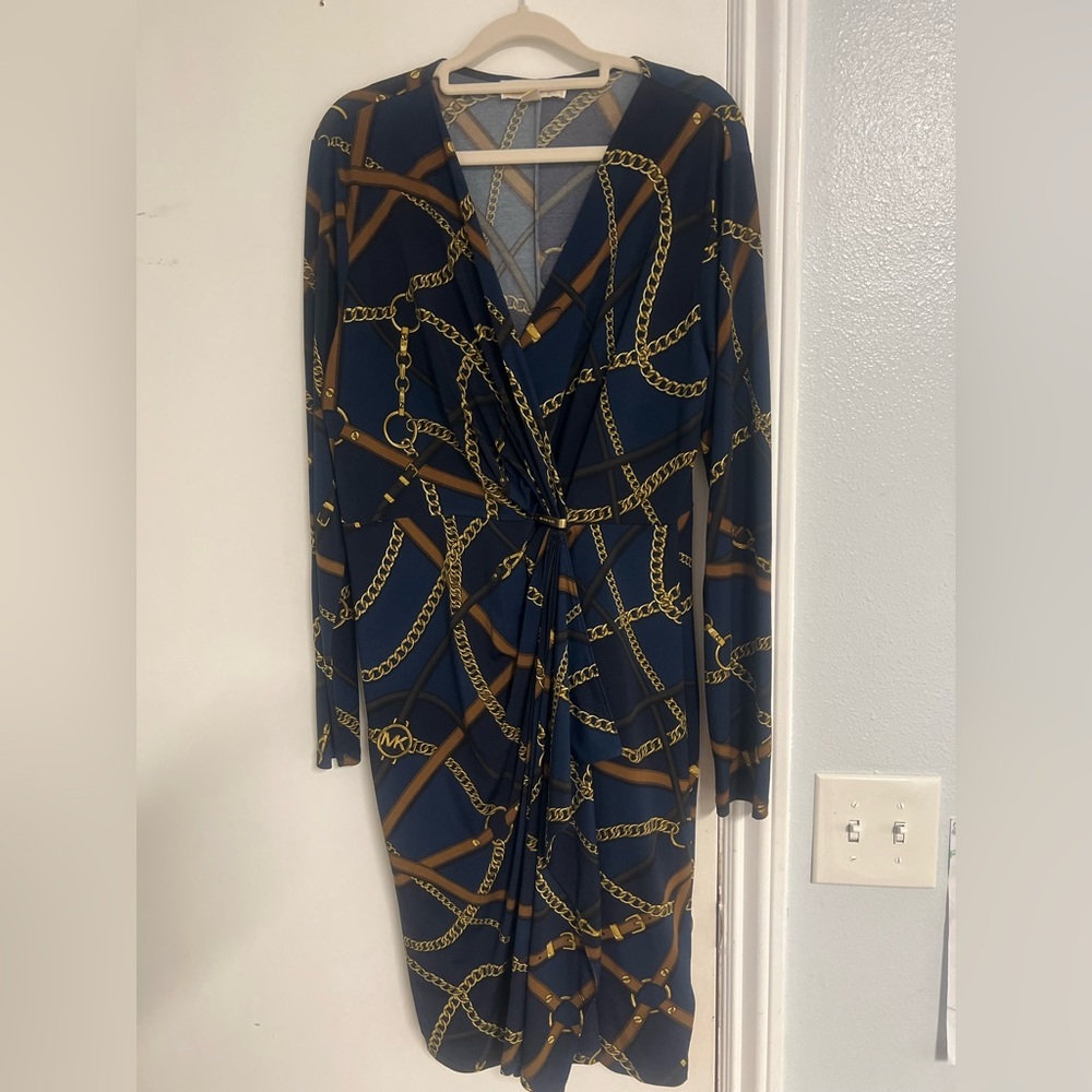 MICHAEL Michael Kors Black and Gold Chain Print Dress